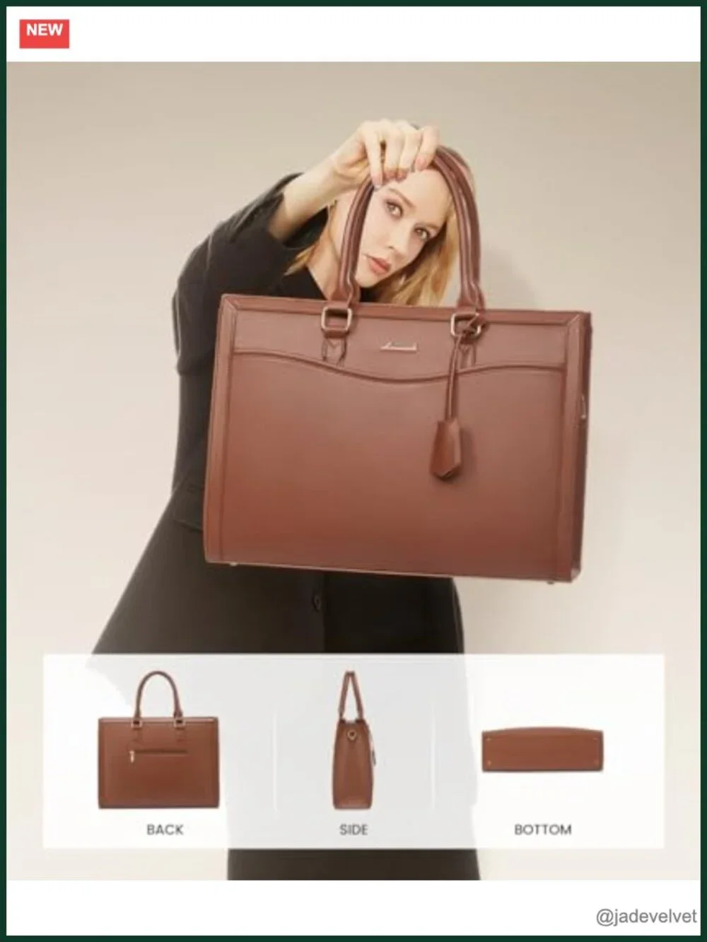 PU Leather Laptop Tote Bag for Women, Work Briefcase, Teacher Bag, 15.6